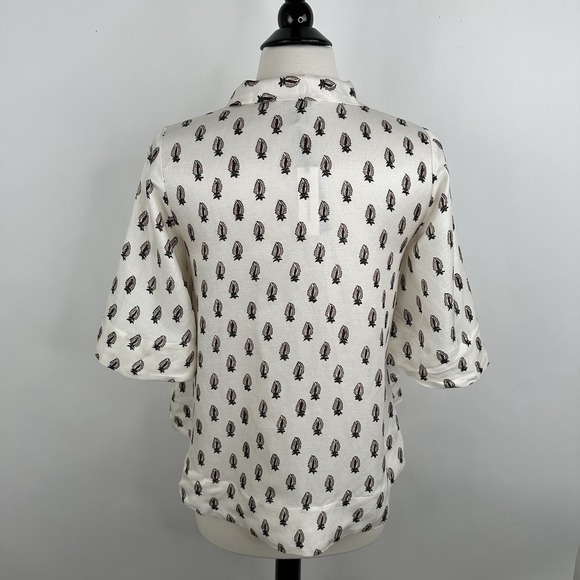 NWT Banana Republic‎ Viscose Linen Tie Neck Top SMALL Block Print Relaxed Blouse - Picture 13 of 17